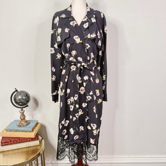 Lela Rose Midnight Floral Lace Hem Double Breasted Wrap Dress Size 2 NWT - Picture 2 of 16